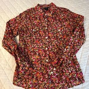 Moda International long sleeve poplin button down Floral button up Blouse